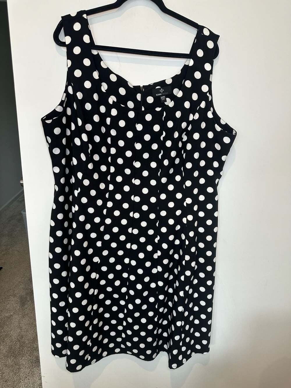 Ronni Nicole Polka Dot Dress Size 24W Black White Sleeveless Scoop Neck